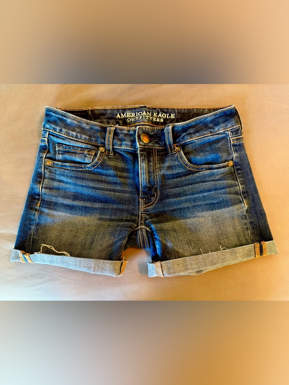 Two pairs of size 2 American Eagle Outfitters Blue Denim Cuffed Women's Shorts